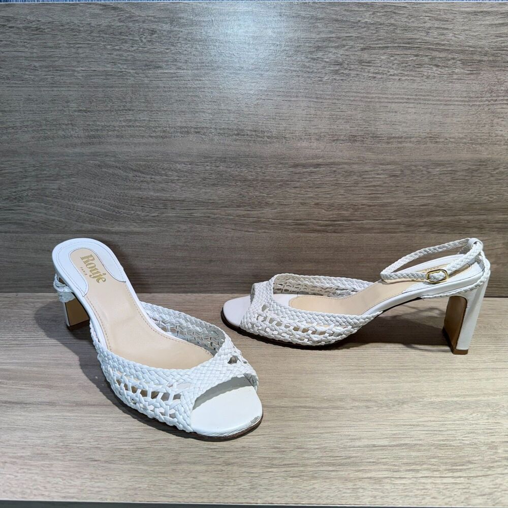 Rouje Paris White Woven Leather Heel Sandals EU40 - Picture 3 of 8